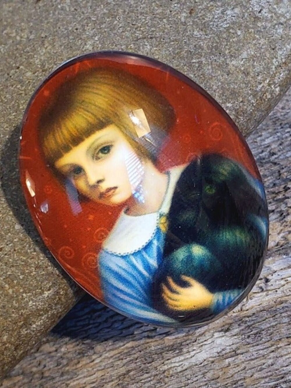 Artsy Fantasy Girl Black Raven 40x30mm Oval Glass Cabochon 9152-G